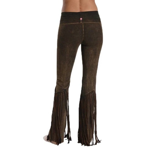 T-Party Fold Down STUDS & FRINGE Bottom Mineral Washed Yoga Pants Women XL - Picture 2 of 12